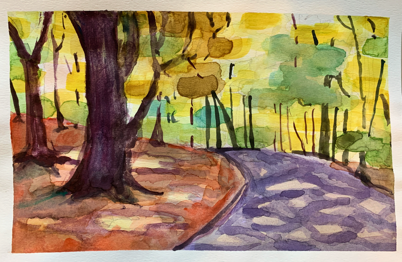 watercolor fall scene